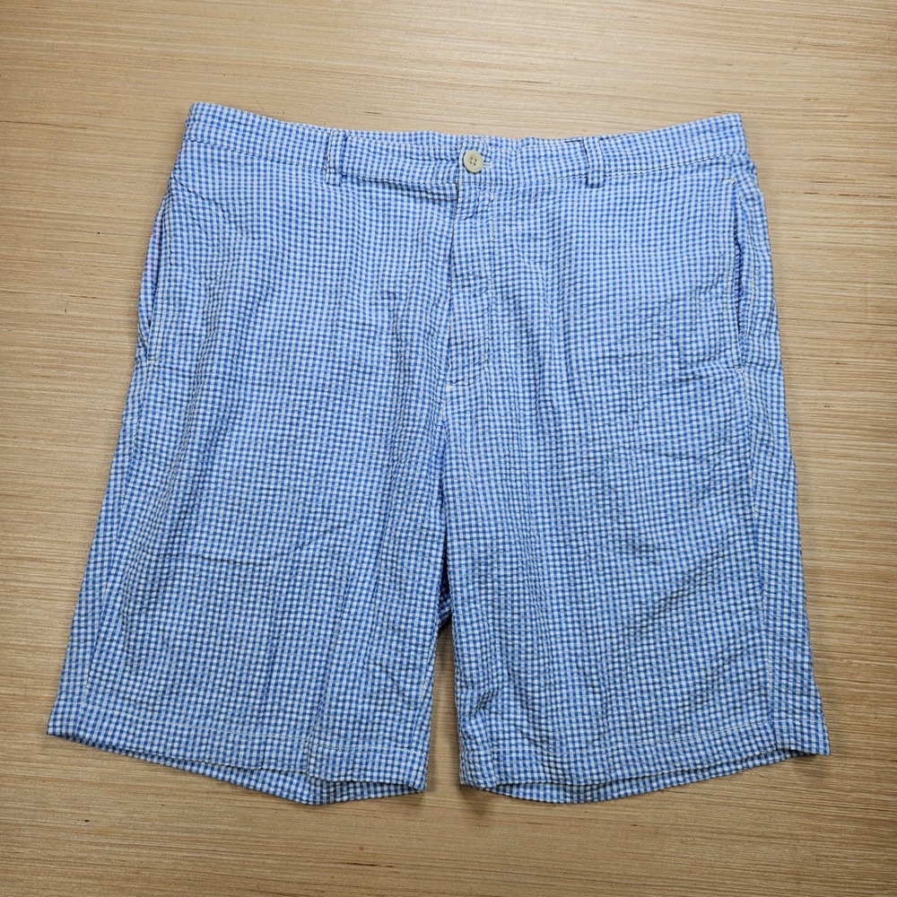 Vineyard Vines Gingham Seersucker Shorts Mens 36 Blue 1H0232 Preppy Summer